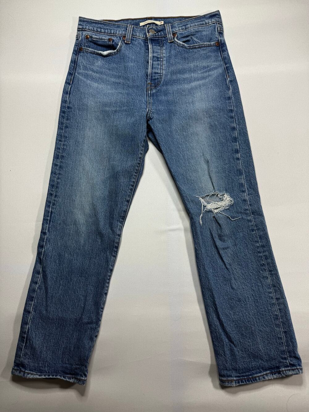 Levi's Women's Wedgie Straight Leg Button Fly Blue Denim Jeans - 28x26 (28x25.5)
